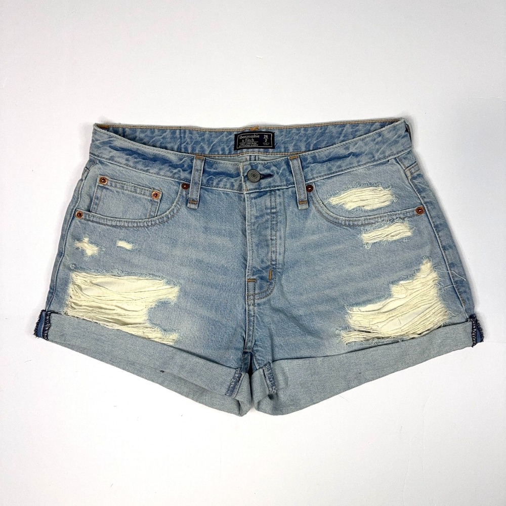 Abercrombie‎ & Fitch Ames Low Rise Boyfriend Shorts Womens Size 2 Ripped Blue